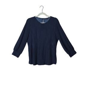 Adrianna Papell Blue/White Polka Dot Blouse M